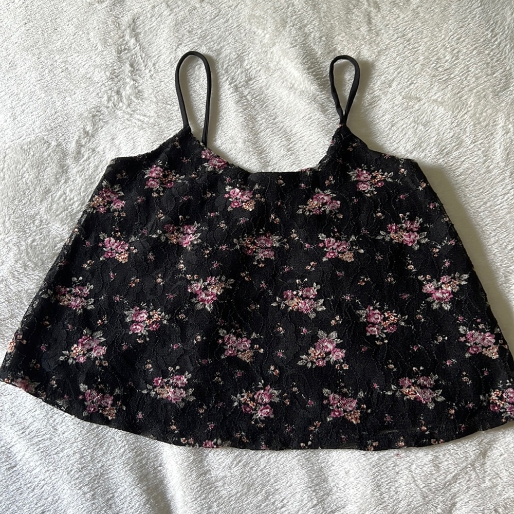 Black charlotte russe crop top with floral pattern